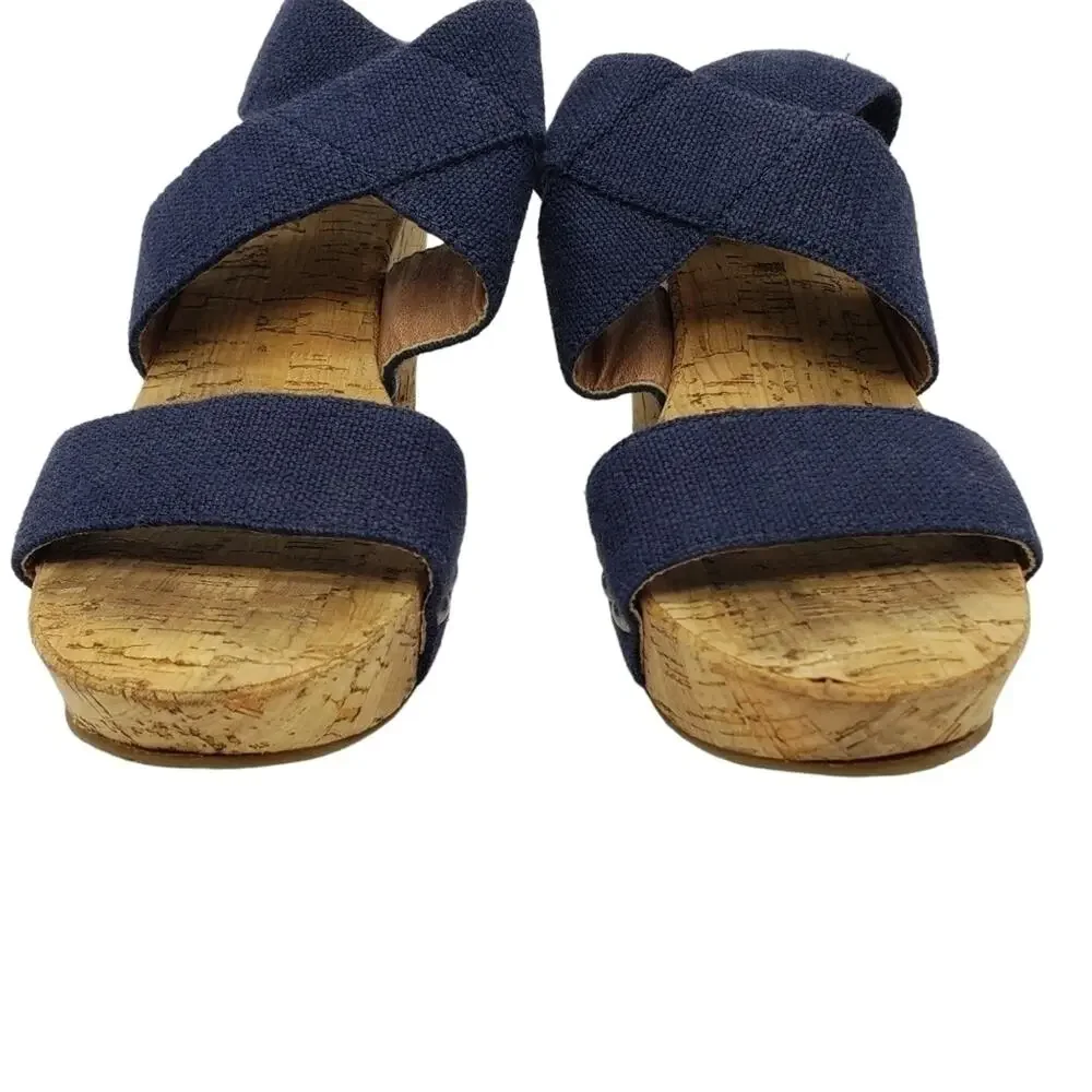 Lucky Brand Cork Wedge Sandal Blue Elastic Makayla Style Sz 6B/36